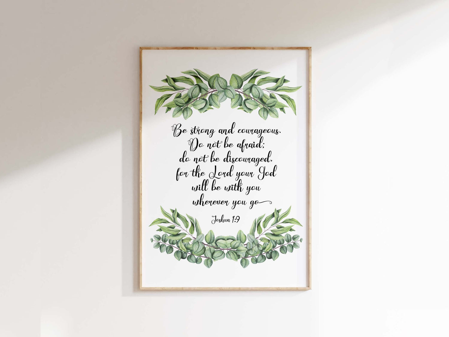 Elegant Botanical Print of Joshua 1:9 for Faithful Homes, Christian Wall Art Featuring "Do Not Be Discouraged" Scripture