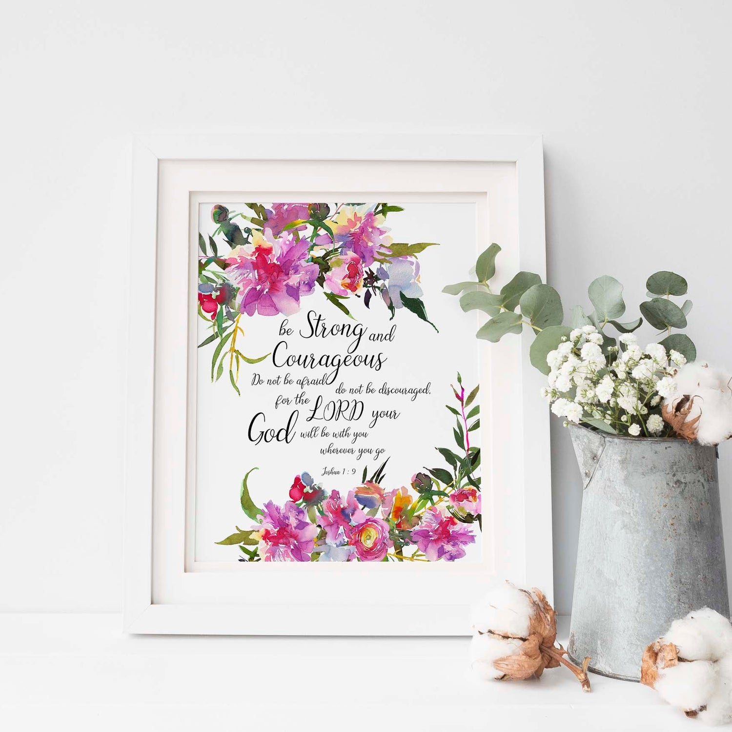 Joshua 1 9 Wall Art Print, Joshua 1 9 Printable Bible Verse Posters, Be Strong and Courageous Print, Christian Art Gifts