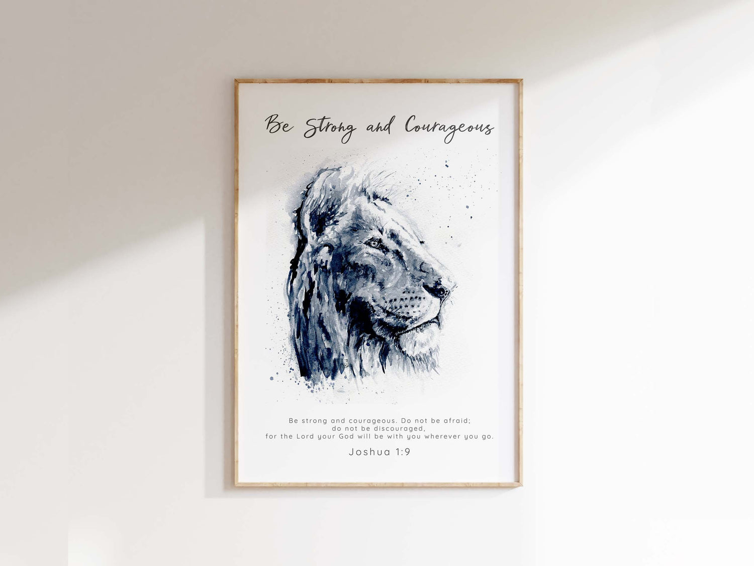 Joshua 1 9 Print Bible Verses About Courage Be Strong and Courageous, Lion watercolour art with Joshua 1:9 verse, Modern Scripture Art