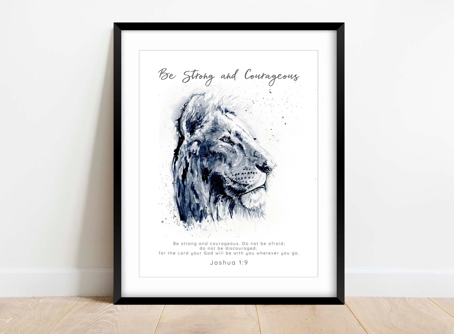 Bible verses about courage lion artwork, Christian gift for men lion watercolor with Joshua 1:9, Unique christian home decor