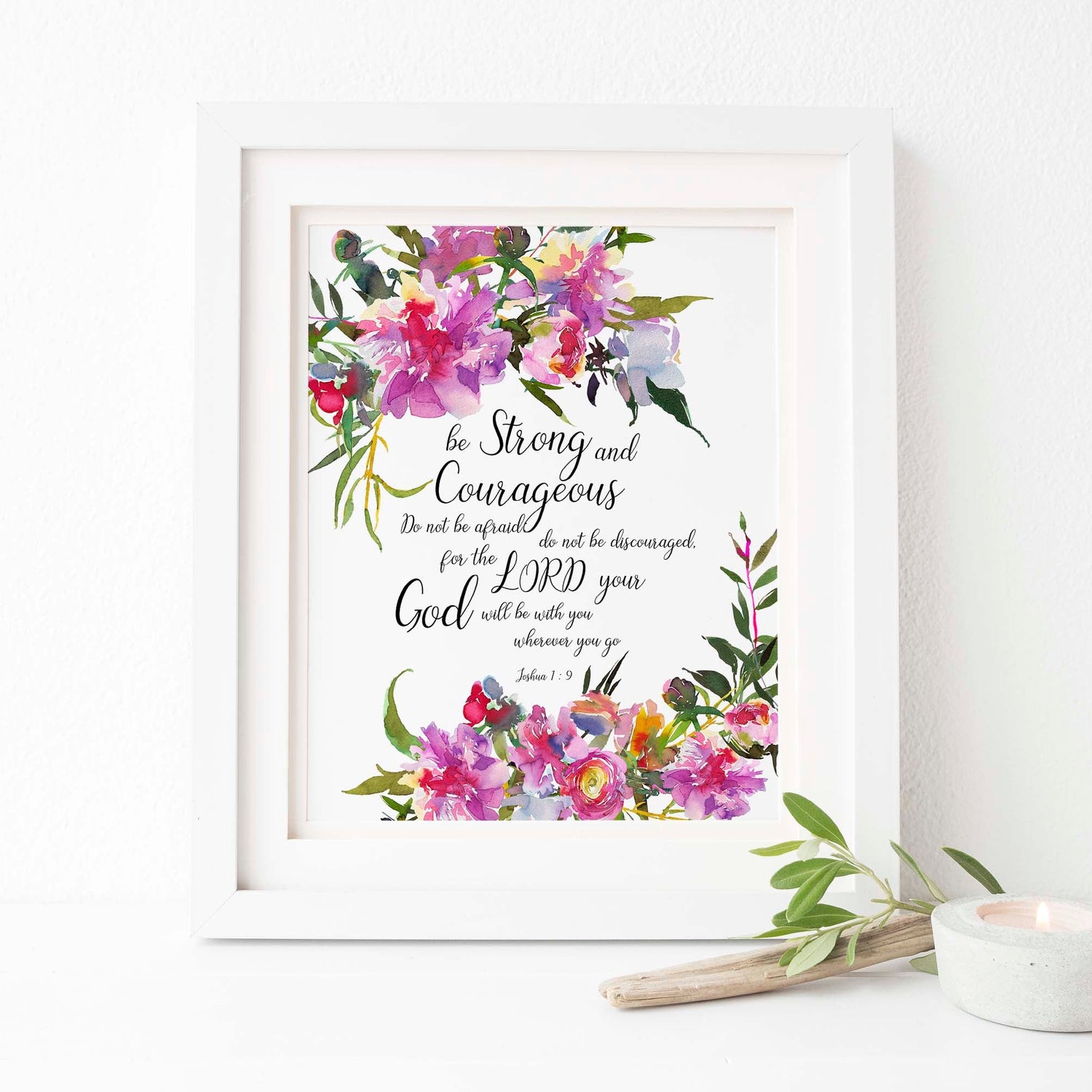 Joshua 1 9 Wall Art Gift, Be Strong and Courageous Bible Verse Print, Watercolour Bible Verse Printable, Christian Art