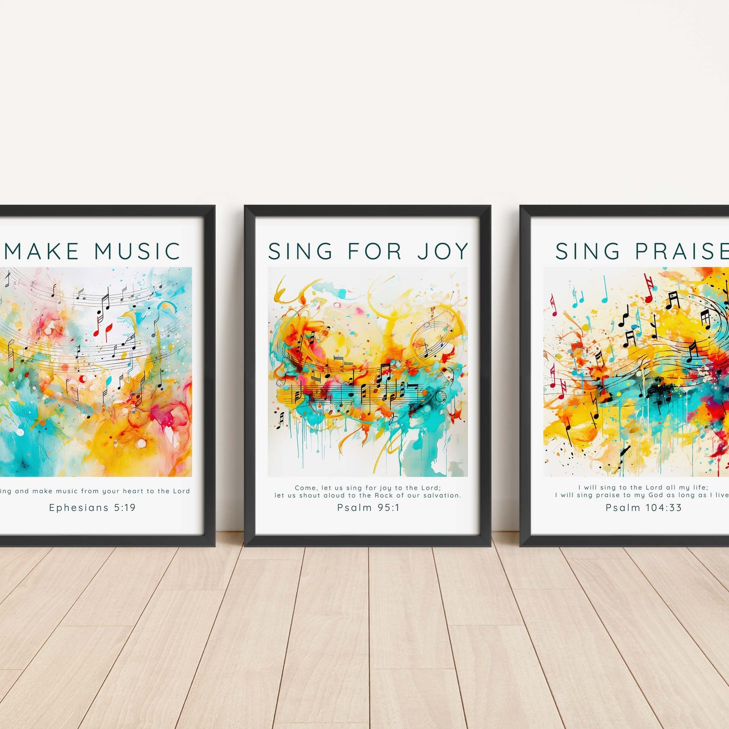 Melodic praise wall prints, Joyful noise scripture art, Gratitude-themed Psalm 104 print, Divine harmony Christian decor