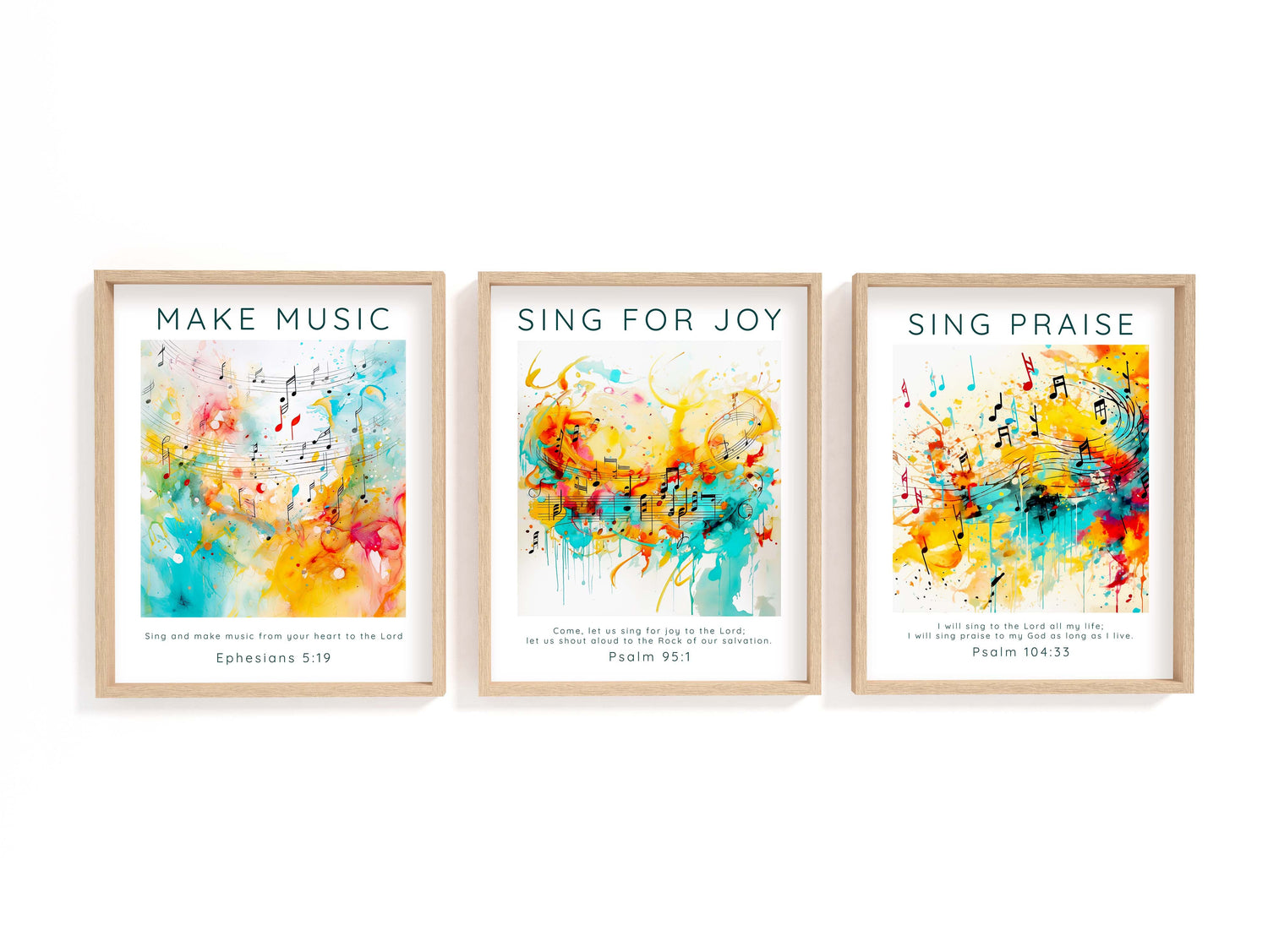 Melodic praise wall prints, Joyful noise scripture art, Gratitude-themed Psalm 104 print, Divine harmony Christian decor