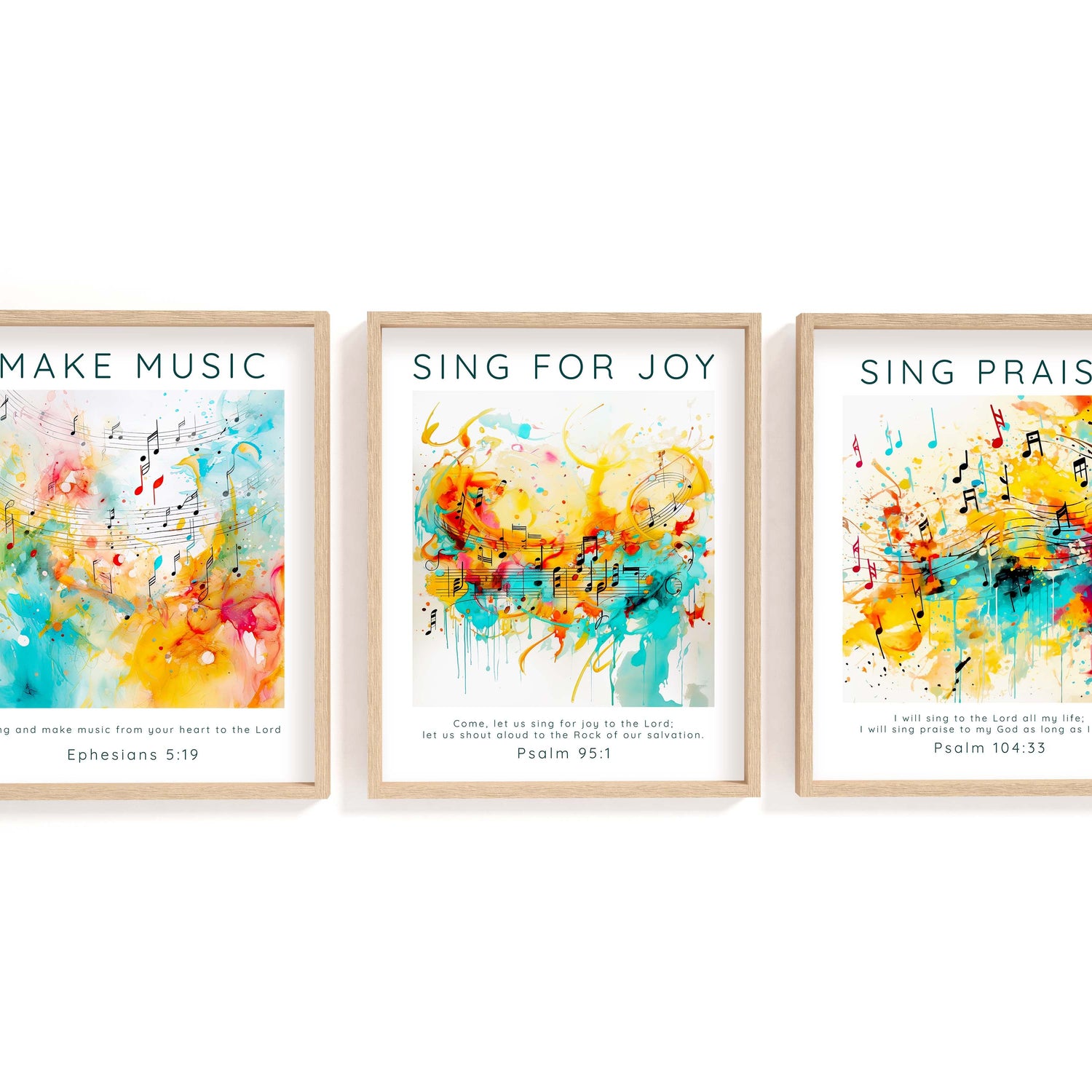 Melodic praise wall prints, Joyful noise scripture art, Gratitude-themed Psalm 104 print, Divine harmony Christian decor