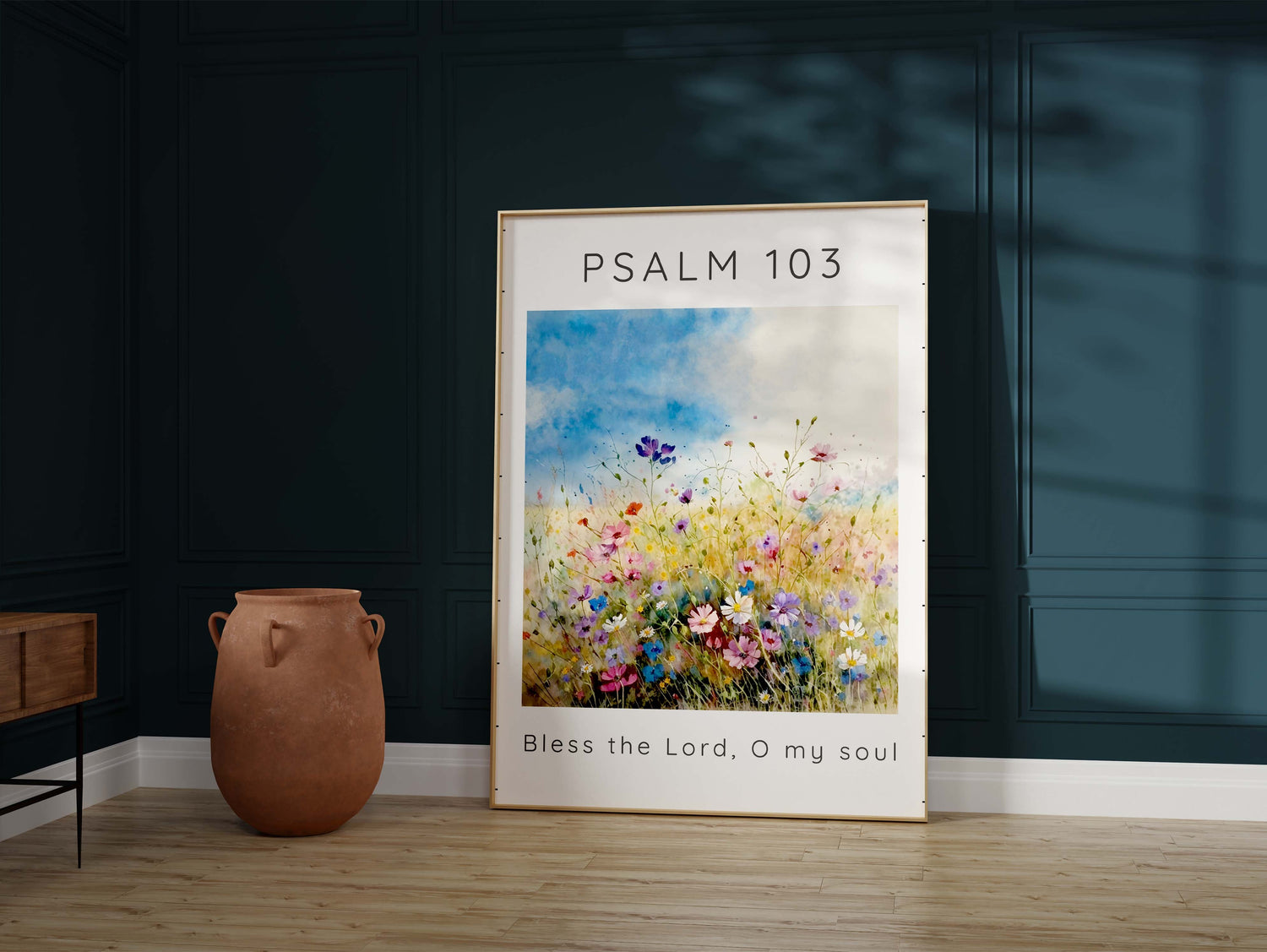 Psalm 103 Bless The Lord O My Soul Meadow Print, Wildflower Contemporary Christian Art Wall Decor, flower garden christian art