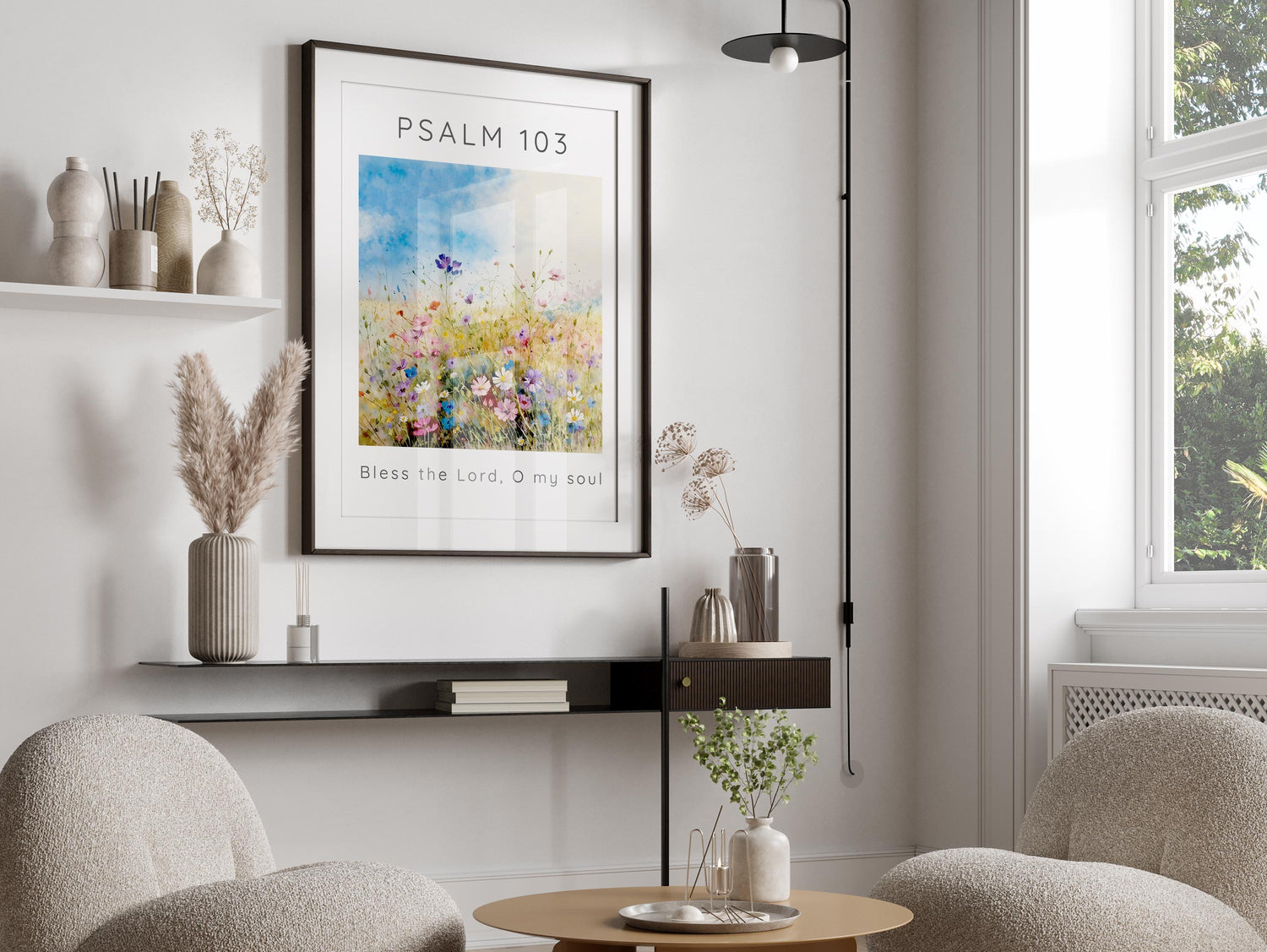 Graceful Wildflower Meadow Christian Print, Christian Art Print with Meadow Elegance, Bless The Lord O My Soul Contemporary Wall Art