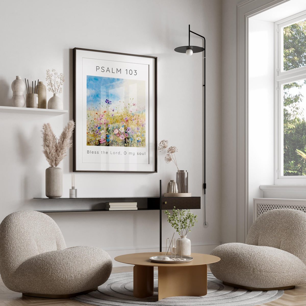 Graceful Wildflower Meadow Christian Print, Christian Art Print with Meadow Elegance, Bless The Lord O My Soul Contemporary Wall Art