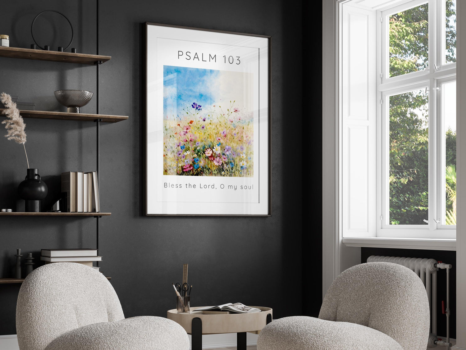 Faithful Expression in Wildflower Meadow Print, Contemporary Psalm 103 Scripture Wall Decor, Elegant Bless The Lord O My Soul Artwork