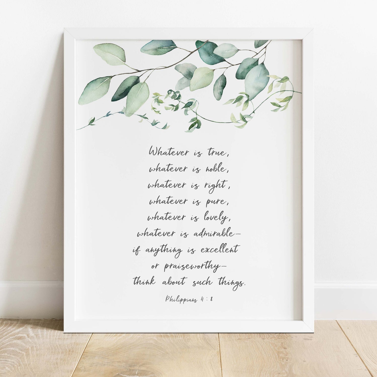 Philippians 4 8 Wall Art, Christian Bedroom Print, Whatever is true, Christian home decor with Philippians 4:8 verse