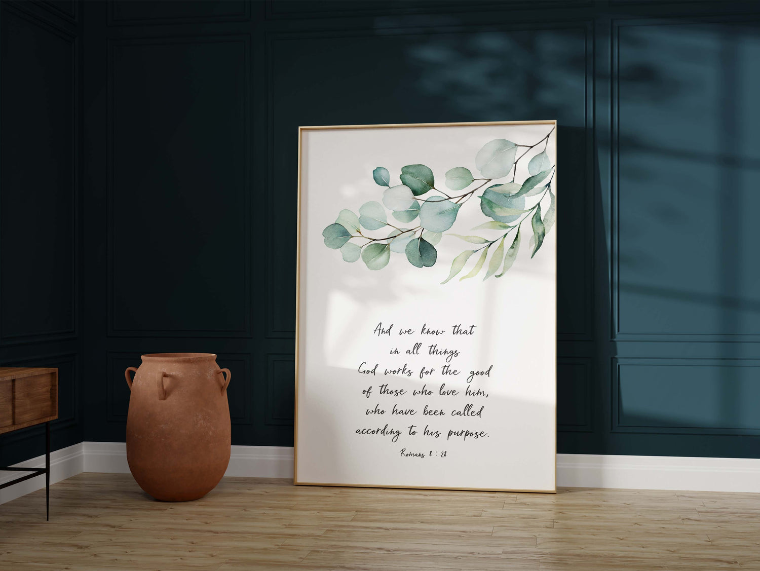 Romans 8 28 Wall Art Christian, Encouraging Bible Verse Quote Print, Botanical Bible verse print Romans 8:28, christian art print