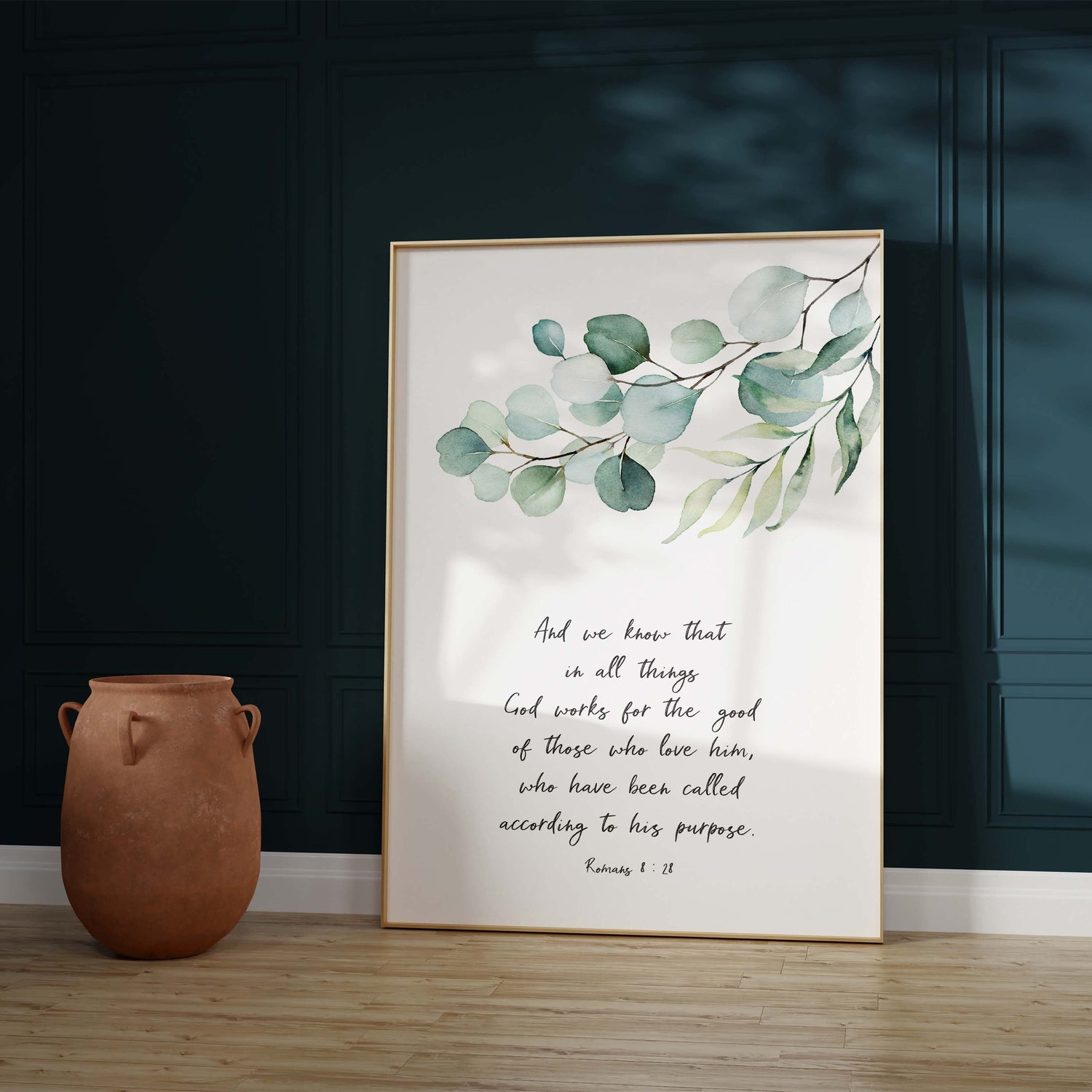 Romans 8 28 Wall Art Christian, Encouraging Bible Verse Quote Print, Botanical Bible verse print Romans 8:28, christian art print