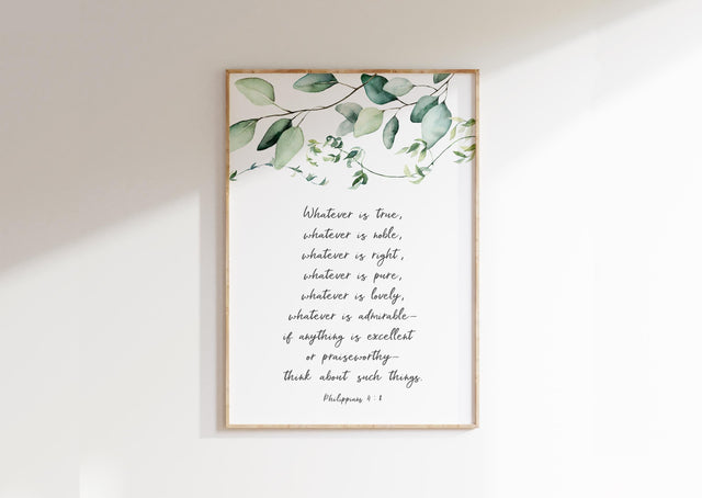 Serenity-inducing botanical print with scripture, Positive vibes Christian wall art for home, Nature-inspired bedroom print