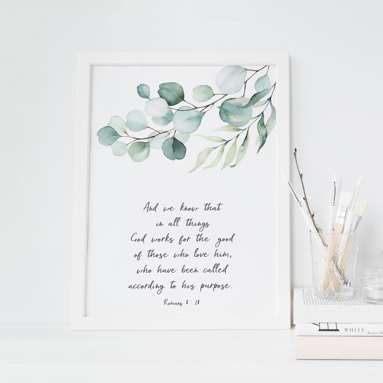 Romans 8 28 Wall Art Christian, Encouraging Bible Verse Quote Print, scripture wall art print, bible verse wall art uk 