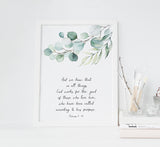 Romans 8 28 Wall Art Christian, Encouraging Bible Verse Quote Print, scripture wall art print, bible verse wall art uk 