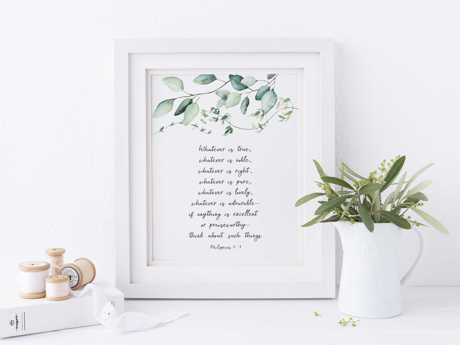  Philippians 4 8 Wall Art, Christian Bedroom Print, Whatever is true, positive christian quotes, christian artist, bible