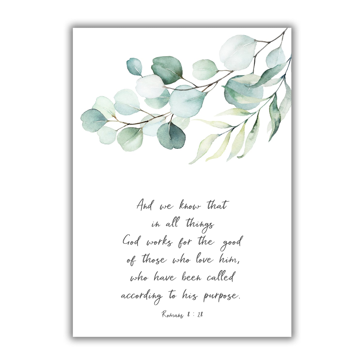 Romans 8 28 Wall Art Christian, Encouraging Bible Verse Quote Print, Botanical Bible verse print Romans 8:28, christian art print