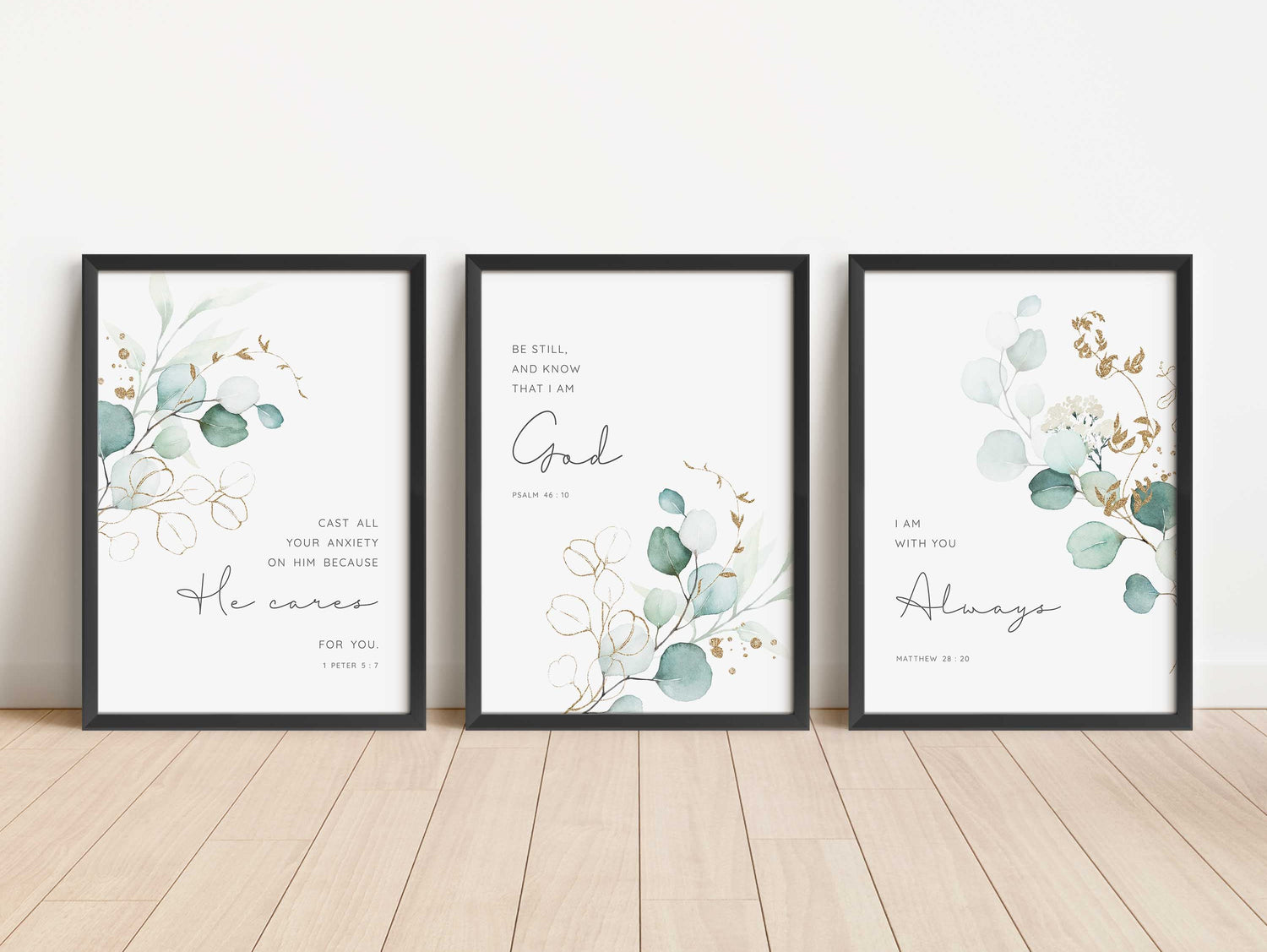 Scripture Print Set, Botanical Print Set, Print Set of 3, Green Eucalyptus, Eucalyptus Print, Bible Verses, Christian Prints, Prints Kitchen