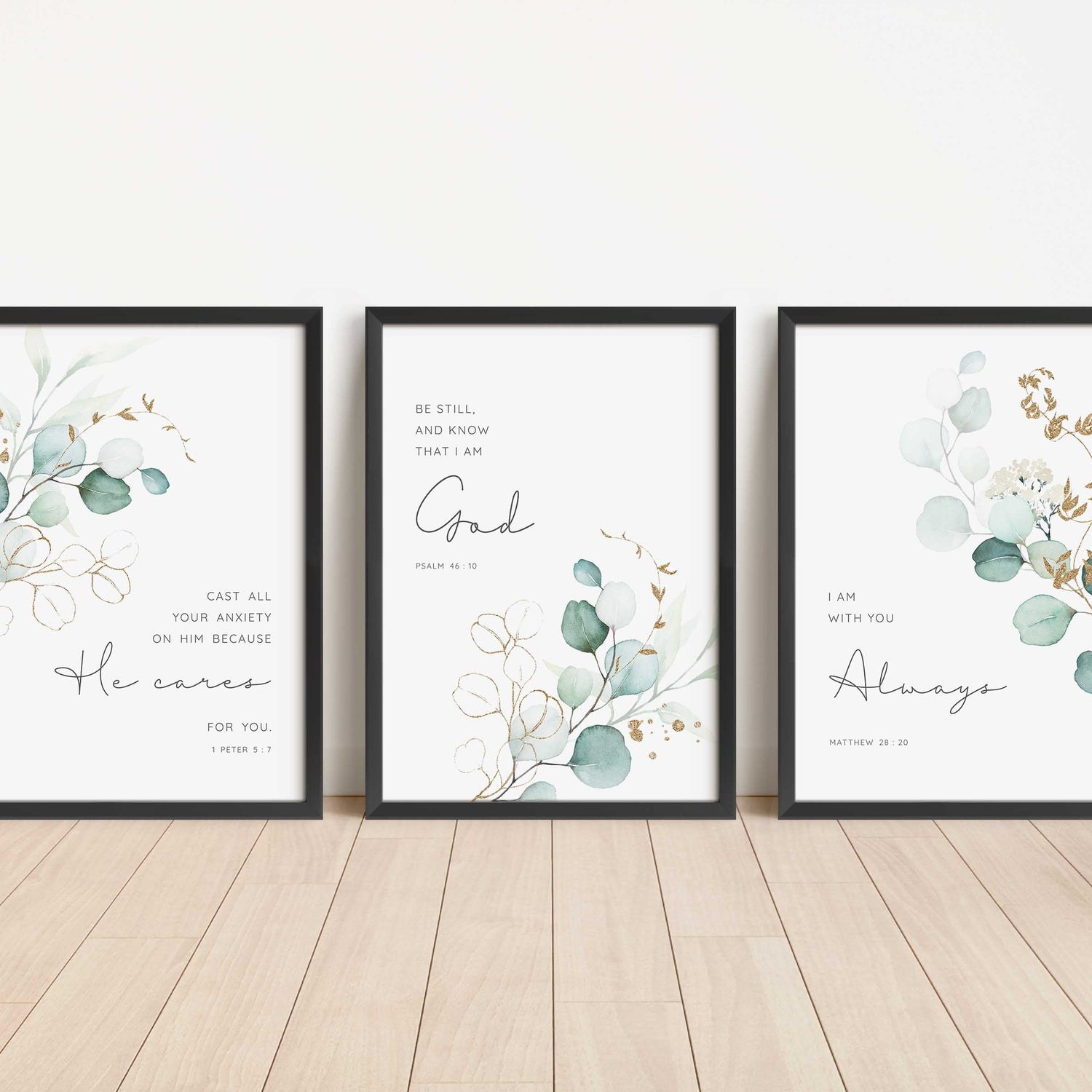 Scripture Print Set, Botanical Print Set, Print Set of 3, Green Eucalyptus, Eucalyptus Print, Bible Verses, Christian Prints, Prints Kitchen
