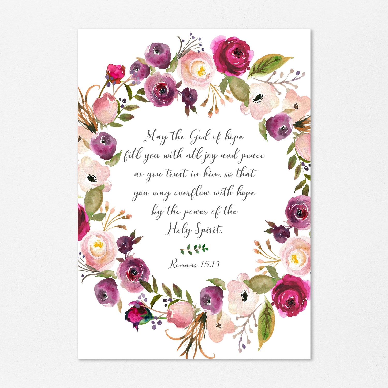 Floral Romans 15:13 print with delicate flowers, Elegant wall art: Floral Romans 15:13 print, Beautiful floral design: Romans 15:13 wall art