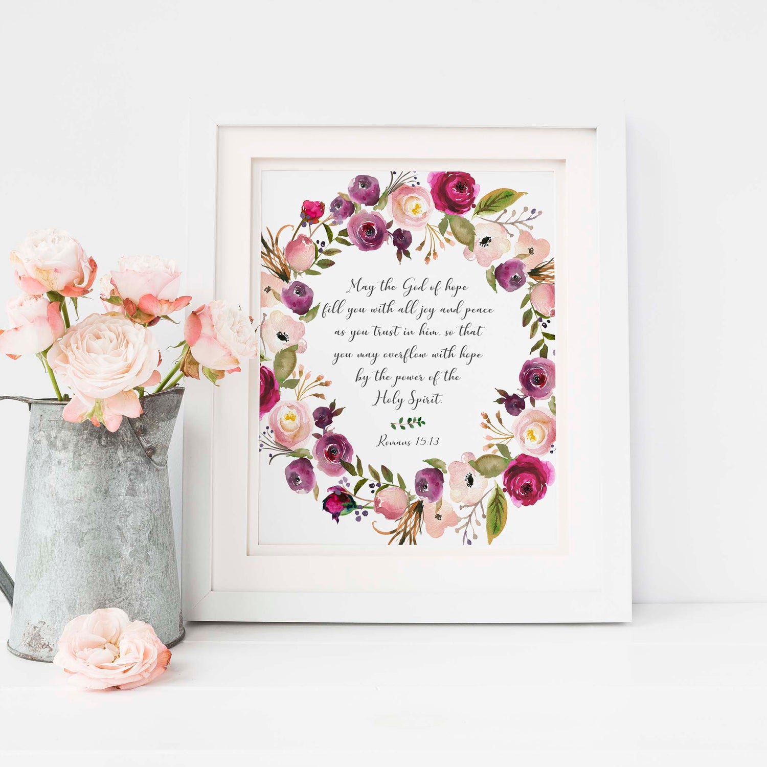 Floral-themed scripture print: Romans 15:13 for inspiration, Artistic representation: Romans 15:13 verse with floral motif