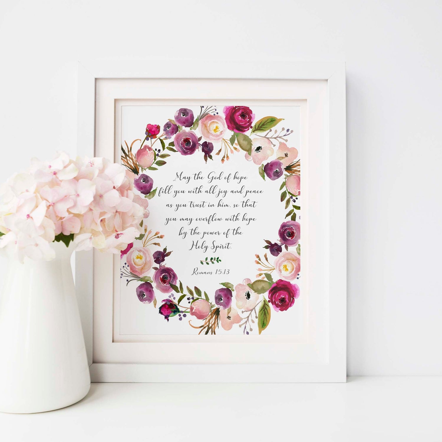 Elevate your space with a Floral Romans 15:13 print, Encouraging wall art: Floral design with Romans 15:13