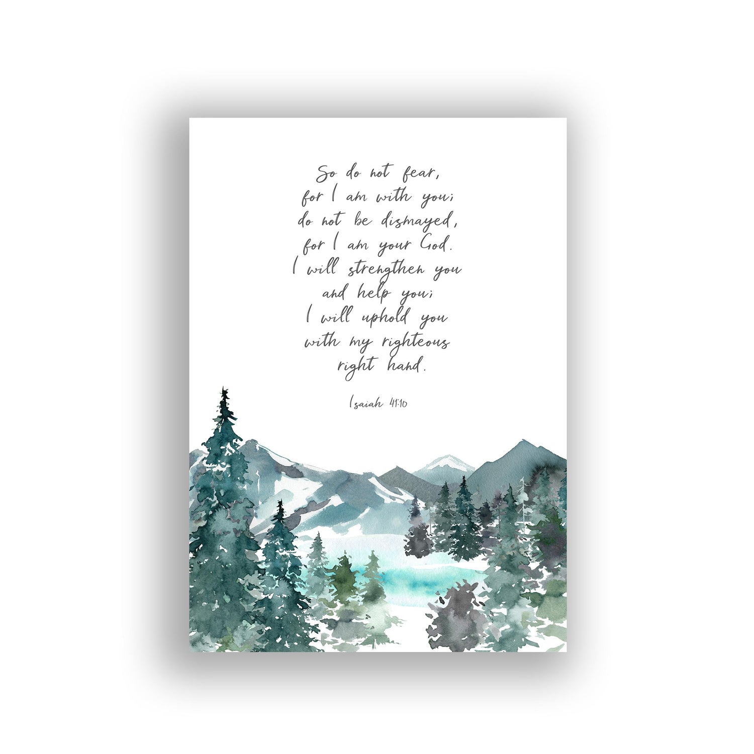 Aesthetic comfort: Bible verse with mountain illustration, Faith-inspired decor featuring 'I am your God' verse, Meaningful gift idea