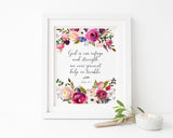 Psalm 46 1 Print, God is our Refuge Wall Art Picutres, Christian Art Print, Bible Verse Art Print A4