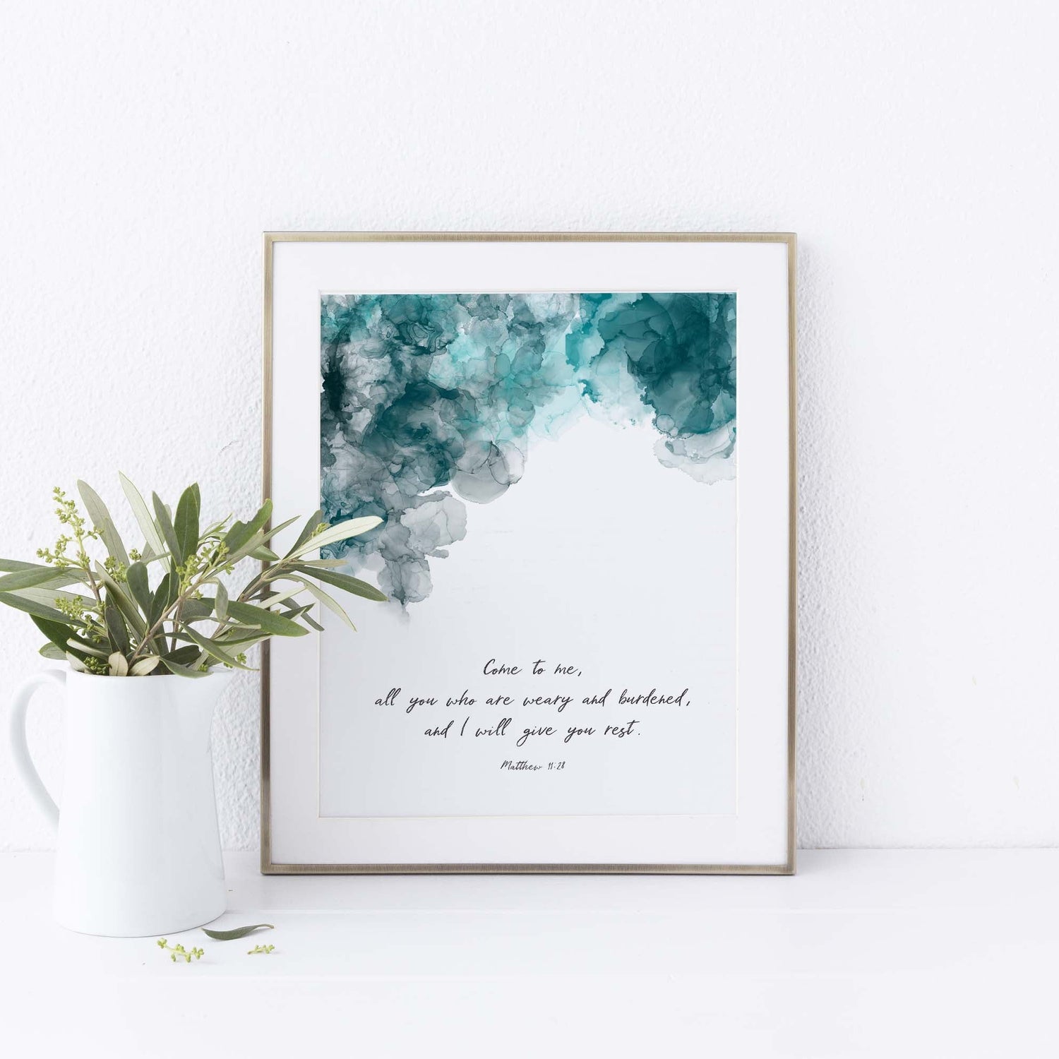 Matthew 11 28 Wall Art Print, Abstract Christian Art Prints Decor, Alcohol Ink Print Poster, Christian Gifts for Men