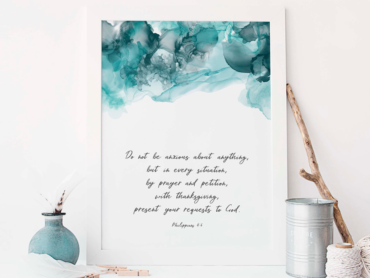 Abstract Christian Art, Bible Verse Wall Art, Christian Quotes, Do Not Be Anxious About Anything Wall Art, 