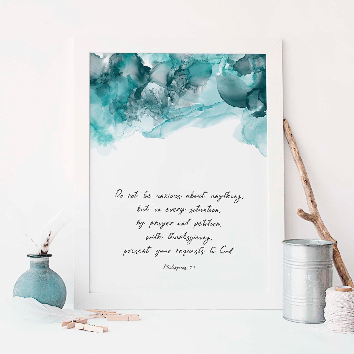 Abstract Christian Art, Bible Verse Wall Art, Christian Quotes, Do Not Be Anxious About Anything Wall Art, 