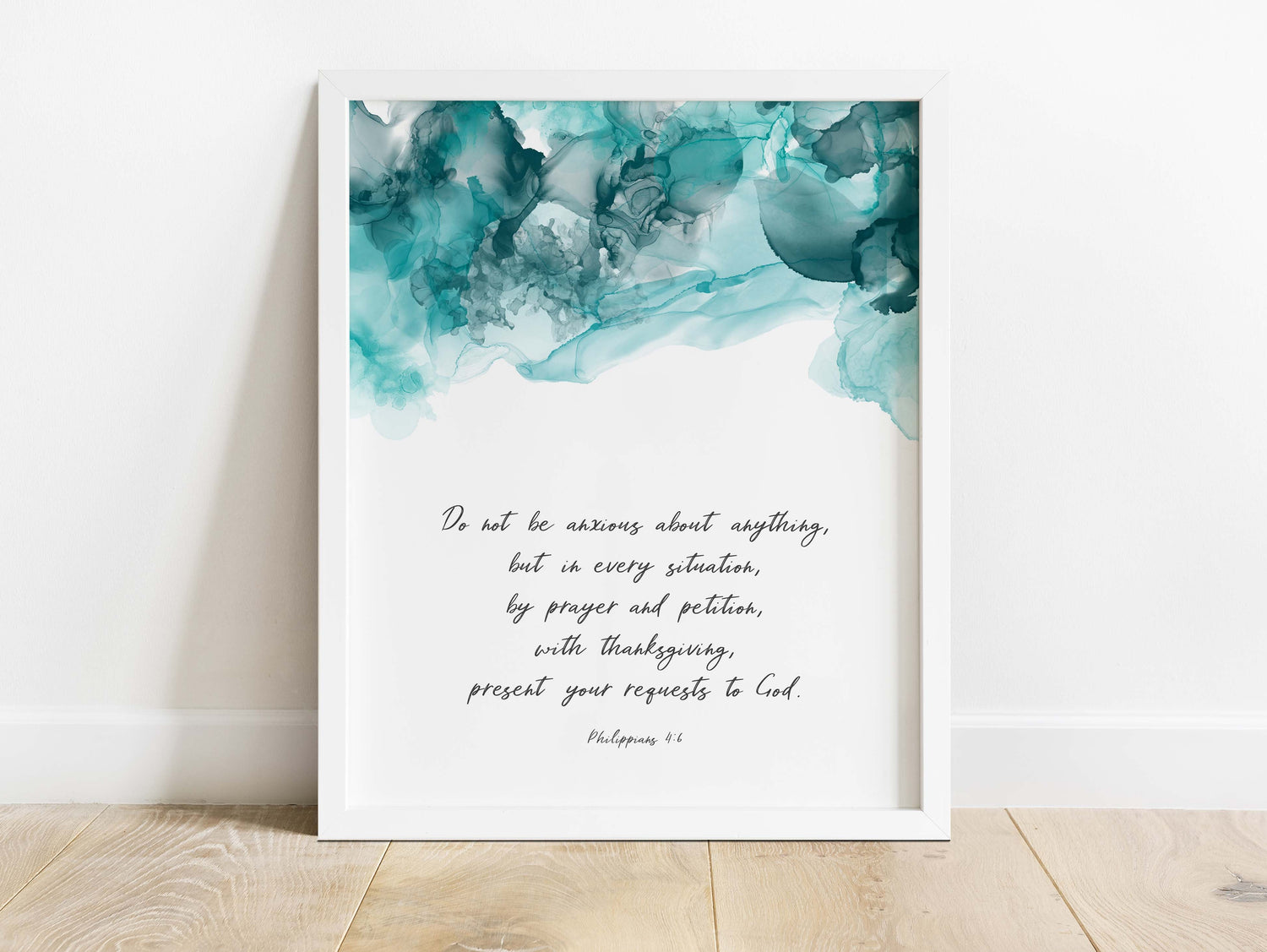 Inspirational wall art for anxiety relief, Unique prayer-themed alcohol ink wall decor, Christian mindfulness art with Philippians 4:6