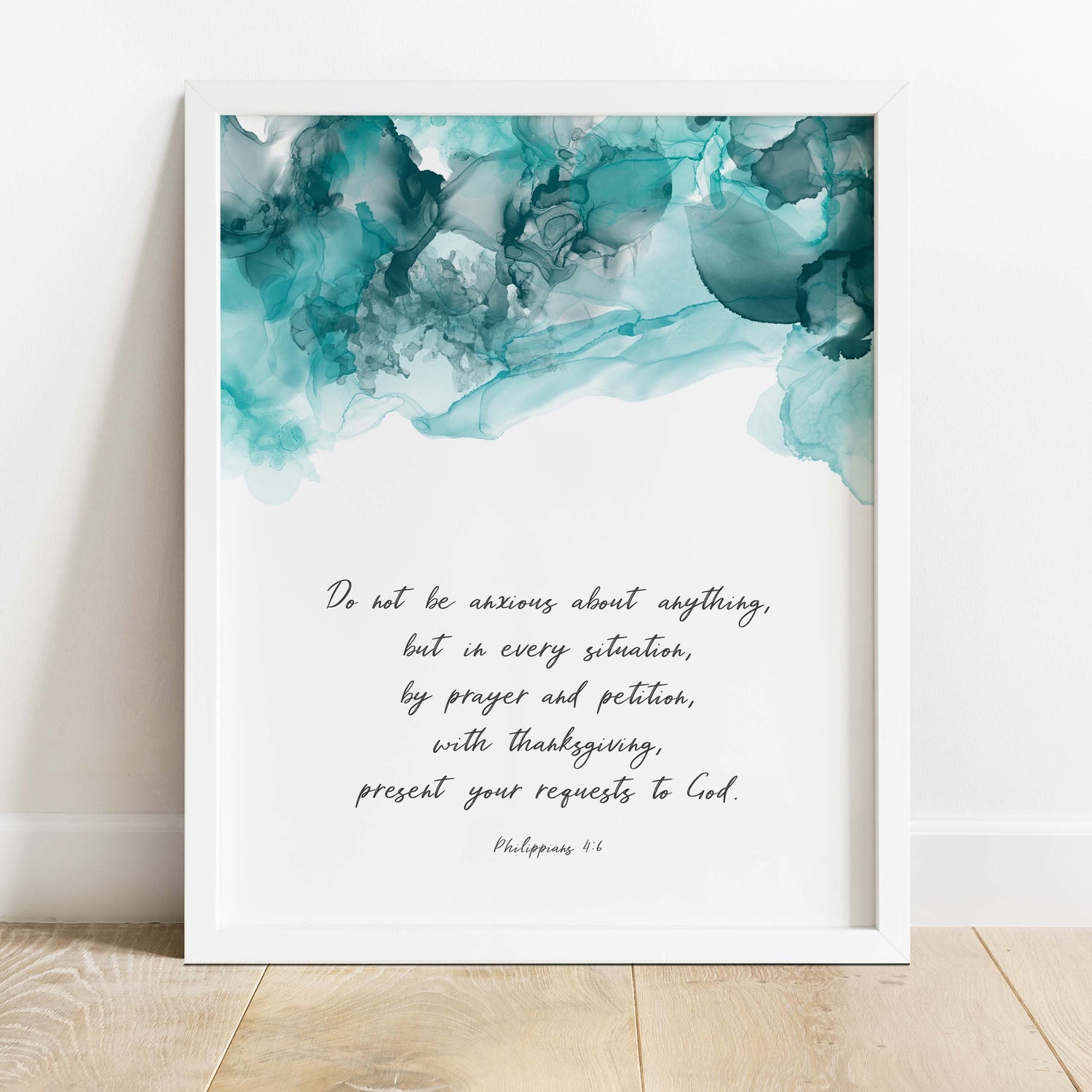 Inspirational wall art for anxiety relief, Unique prayer-themed alcohol ink wall decor, Christian mindfulness art with Philippians 4:6