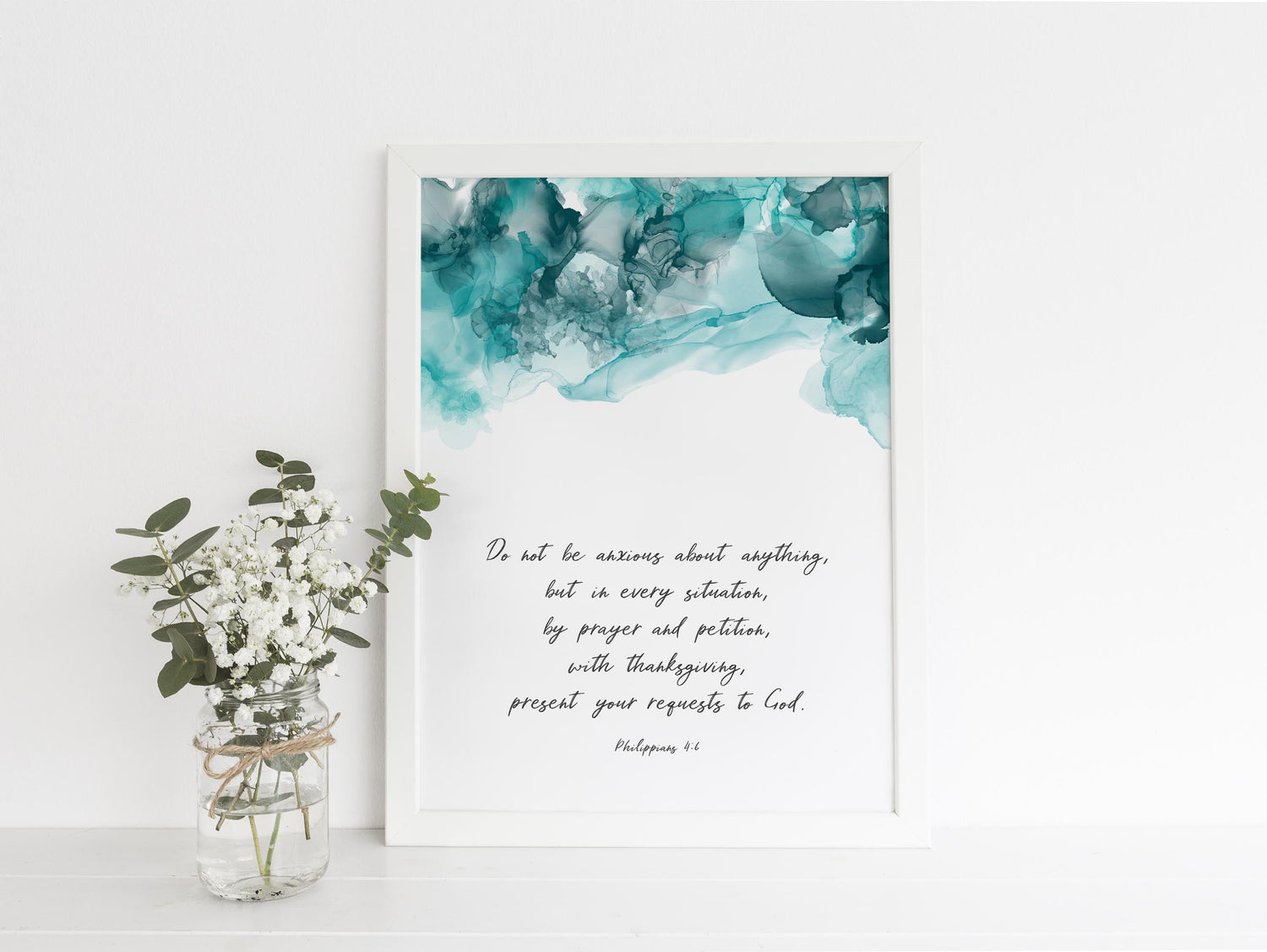 Bible Verse Wall Art, Christian Quotes, Philippians 4 6 Print Poster, Alcohol Ink Abstract Christian Wall Art