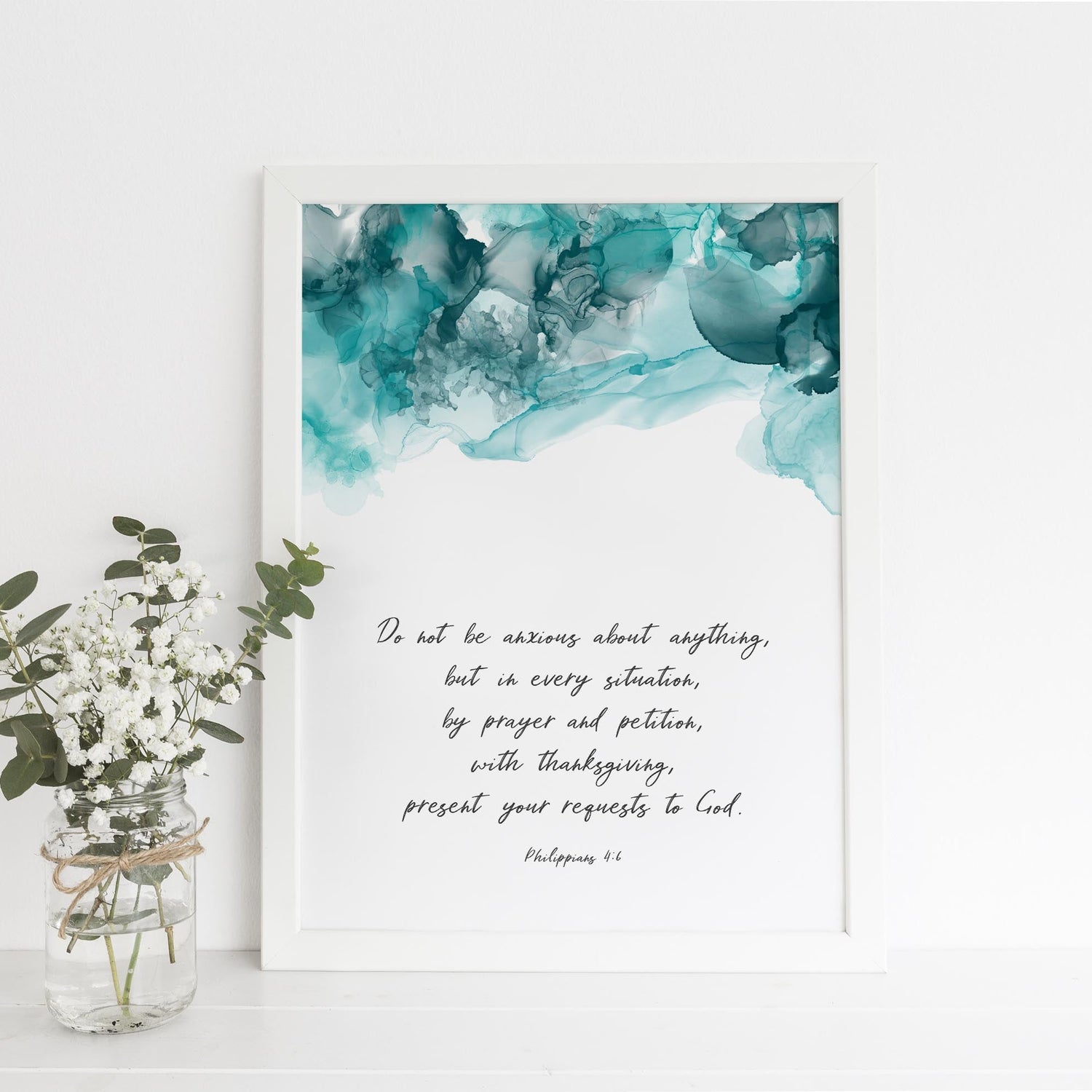 Bible Verse Wall Art, Christian Quotes, Philippians 4 6 Print Poster, Alcohol Ink Abstract Christian Wall Art