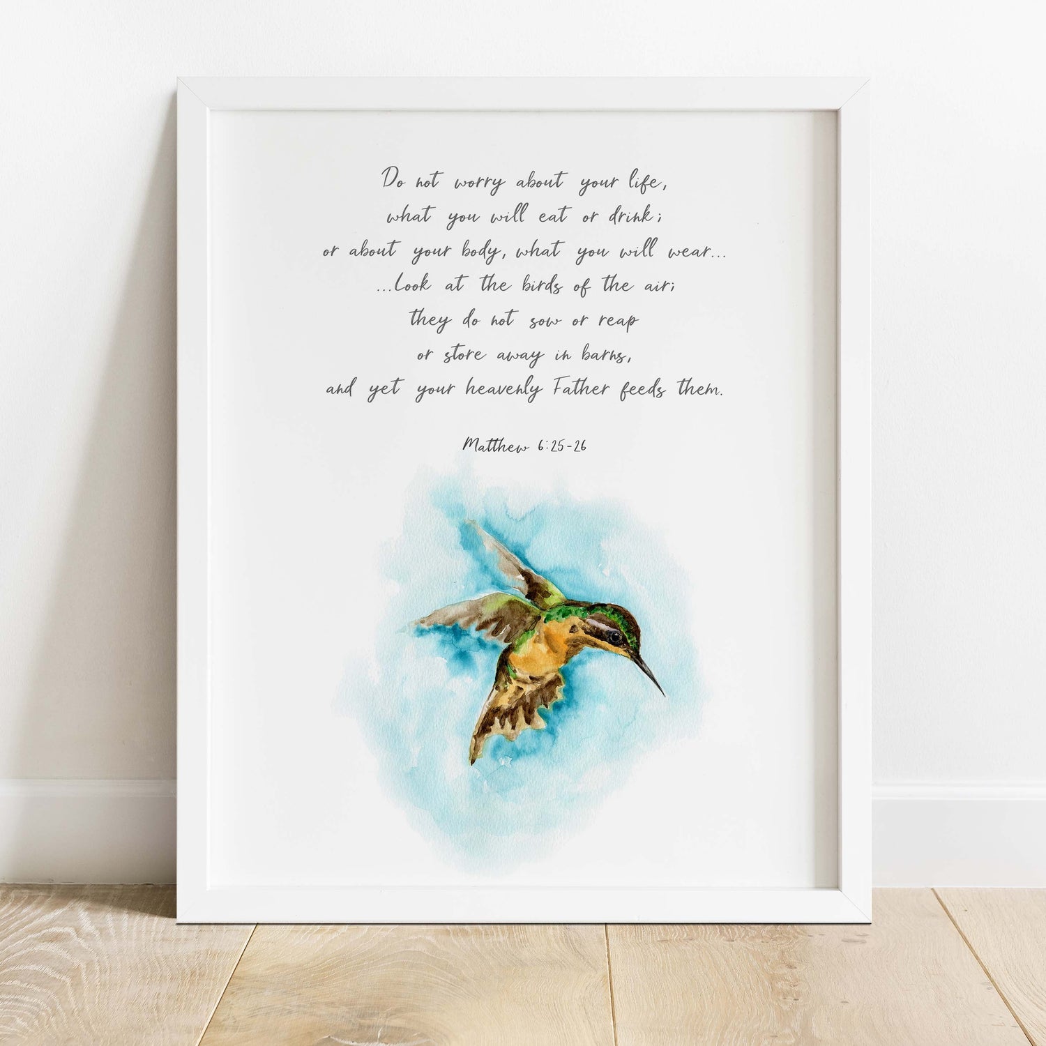 Look at the Birds of the Air Bible Verse Print Matthew 6 26 Wall Decor, do not worry about your life wall art, bible verse art