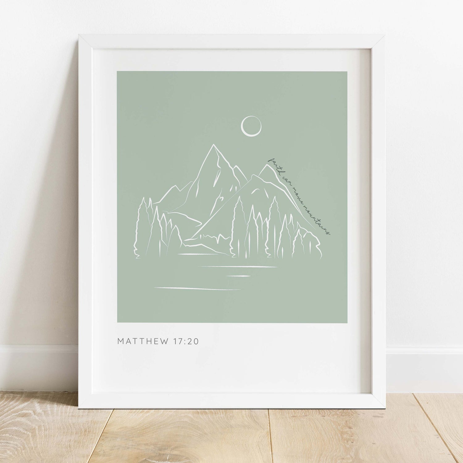 Bible-inspired line art print for home or office, Christian wall art with mountain and faith quote, Modern Christian decor