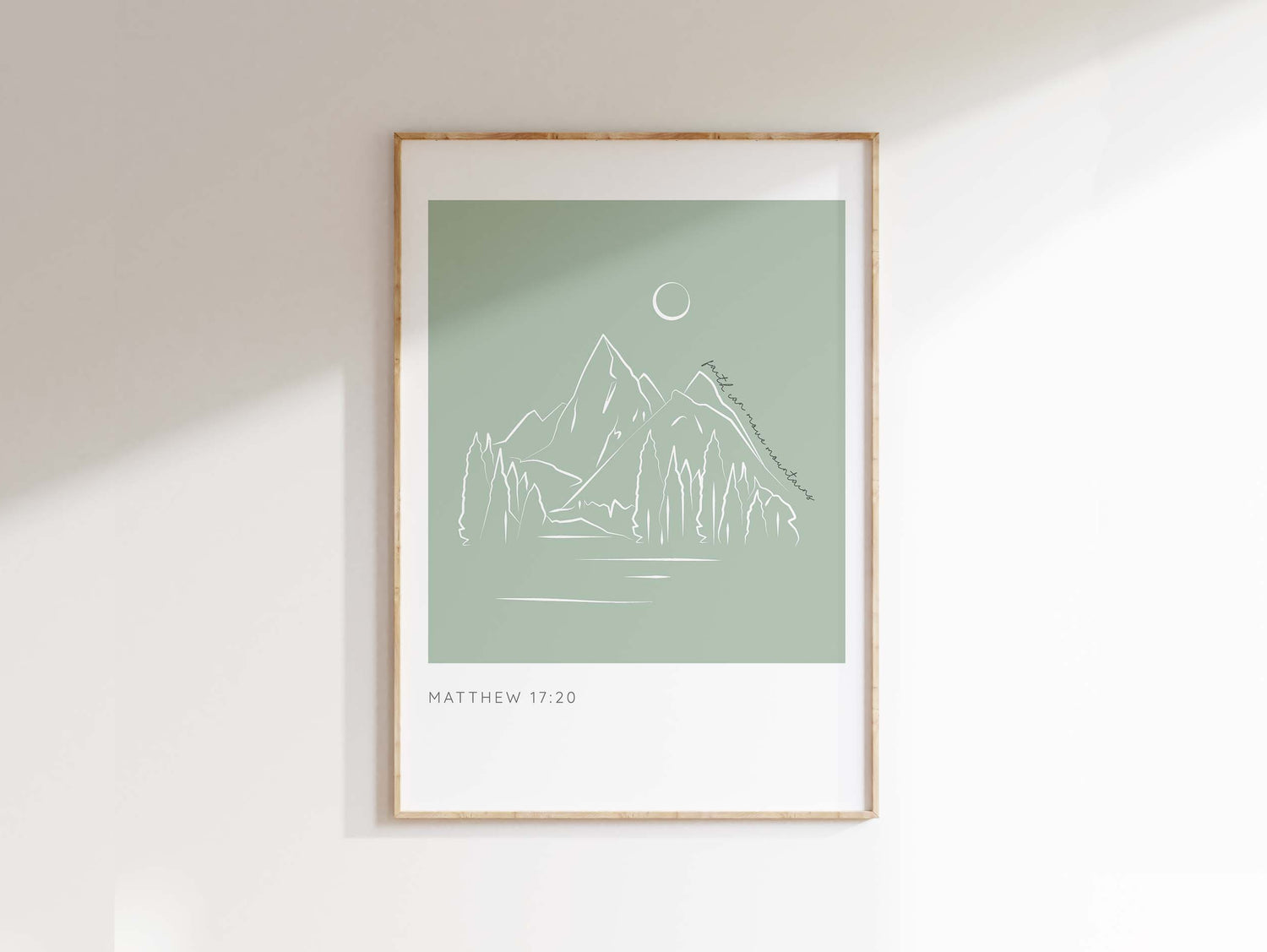 Faith Can Move Mountains Matthew 17 20 Minimalist Christian Line Art, Matthew 17:20-inspired art print with faith statement