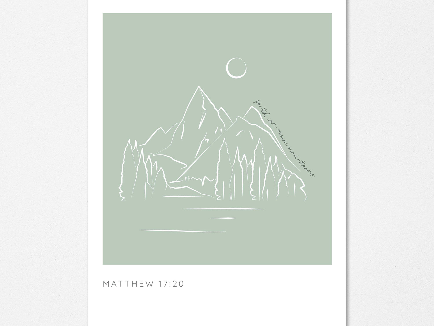 Faith Can Move Mountains Matthew 17 20 Minimalist Christian Line Art, Matthew 17:20-inspired art print with faith statement