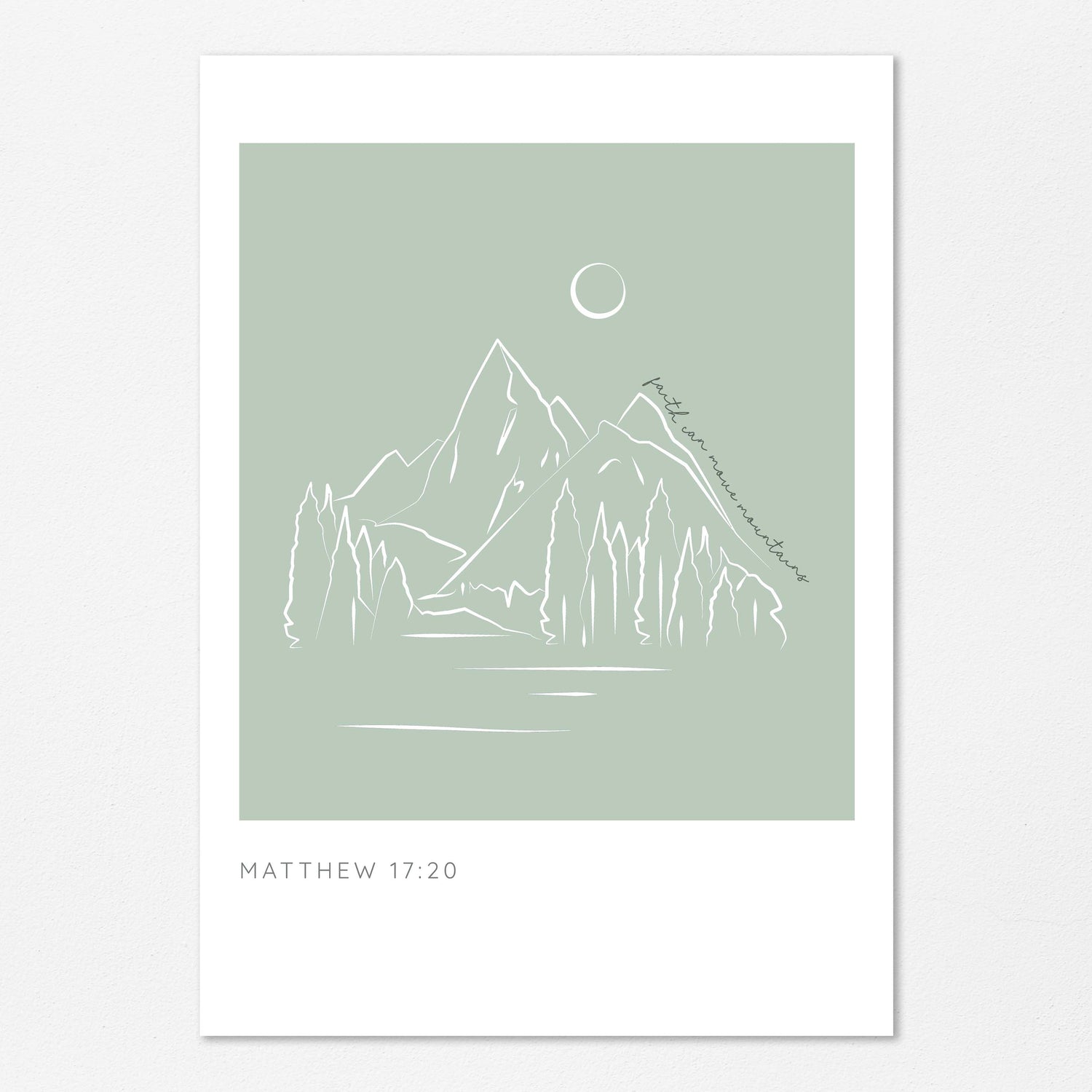 Faith Can Move Mountains Matthew 17 20 Minimalist Christian Line Art, Matthew 17:20-inspired art print with faith statement