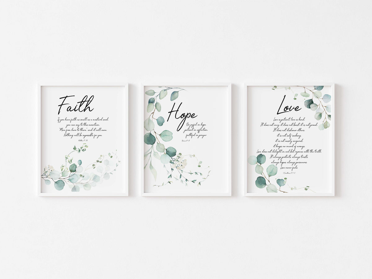 Botanical prints with Bible verses, Christian home decor with leaves, Matthew 17:20 faith-inspired wall art, botanical bible verses