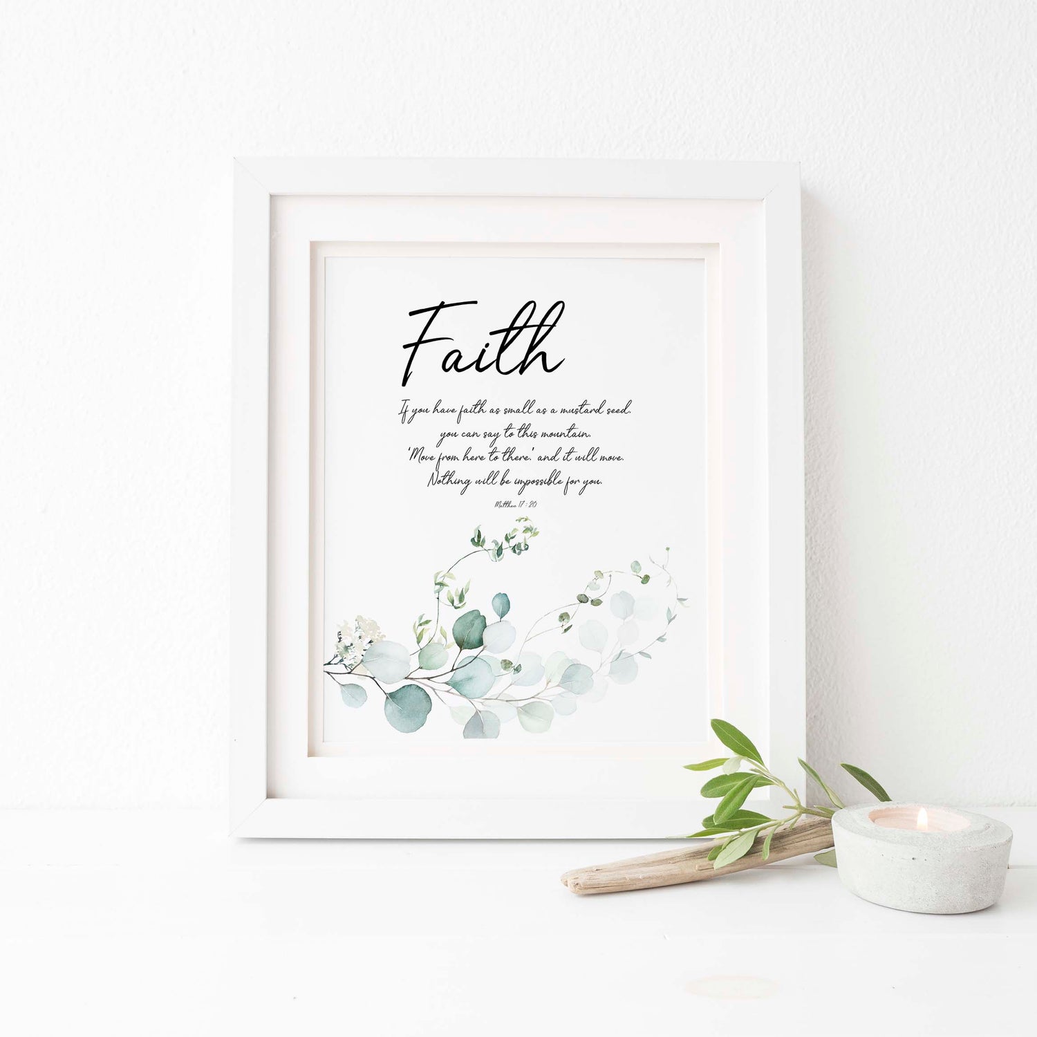 christian prints uk, christian art prints, christian art for sale, botanical faith print, botanical faith wall art, botanical faith wall decor