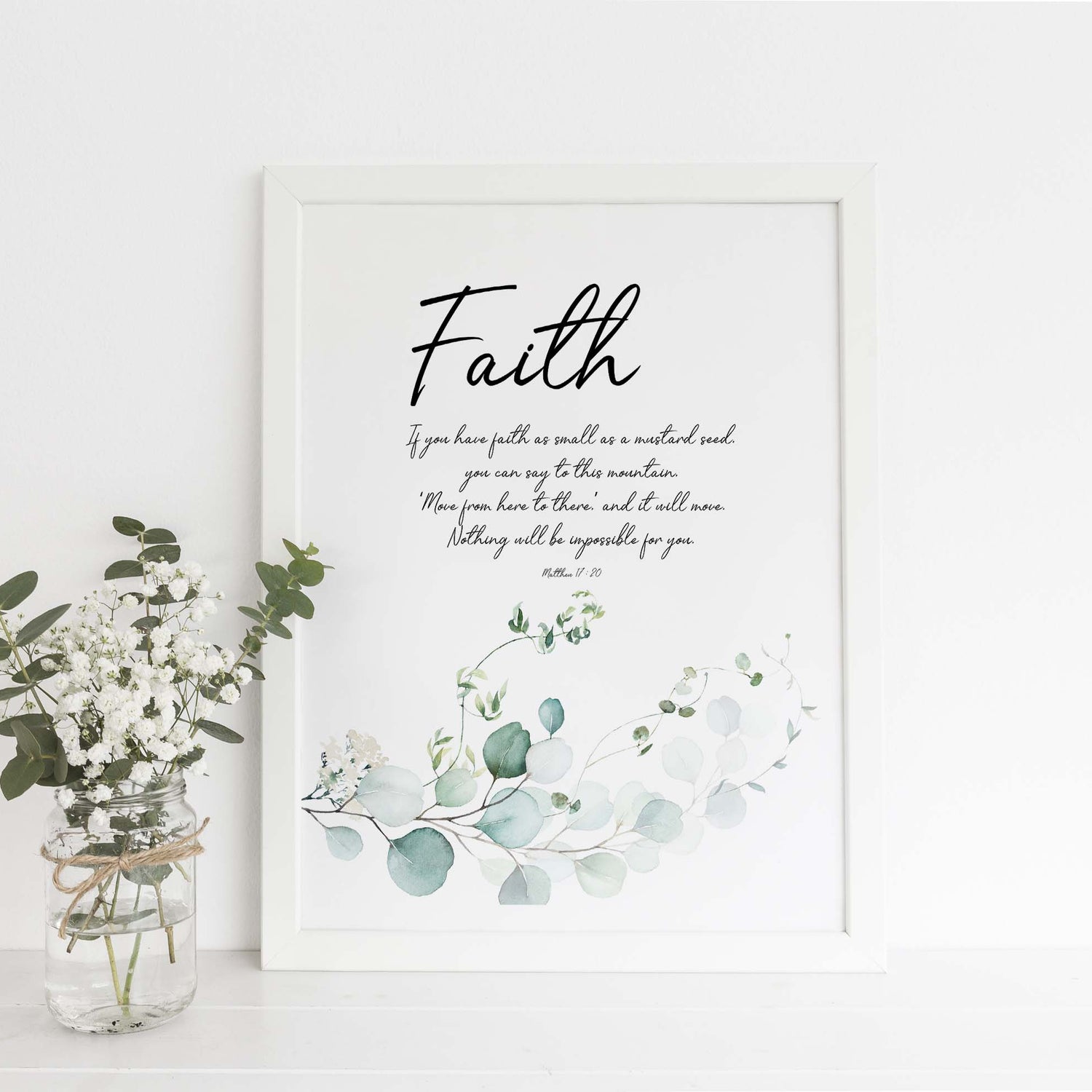 Faith Wall Art for Home, Faith Can Move Mountains Wall Decor Print, Contemporary Christian Wall Art UK, Faith Poster, Faith Print