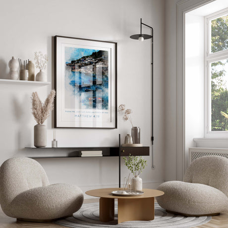 Matthew 4 19 Modern Christian Wall Art, Fishers of Men Bible Poster, 'Follow Me, and I will make you fishers of men'