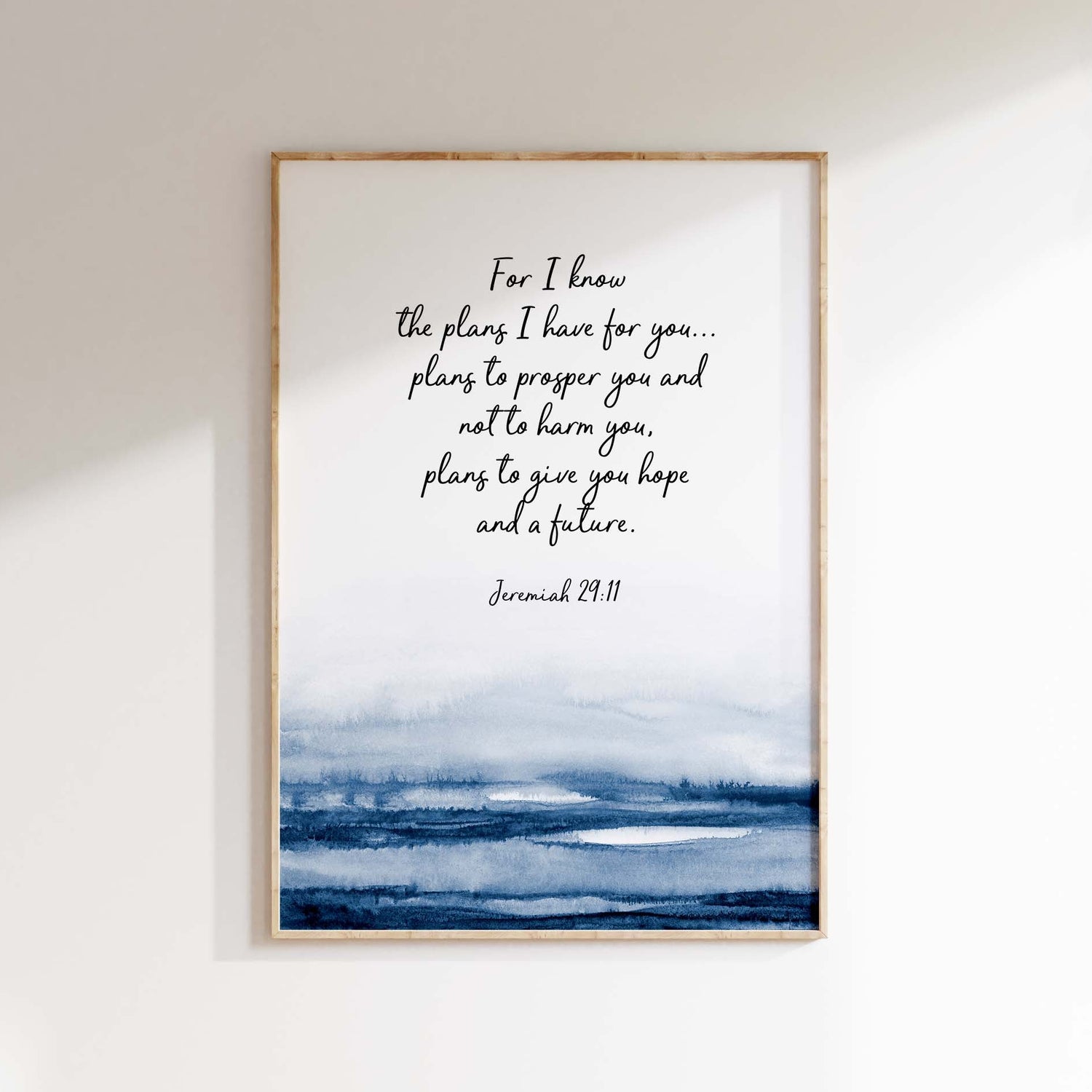 Abstract Blue Water Artwork with Biblical Quote, Faithful Promise Bible Verse Print in Abstract Style, Bible Verse Print for Hope and Blessings