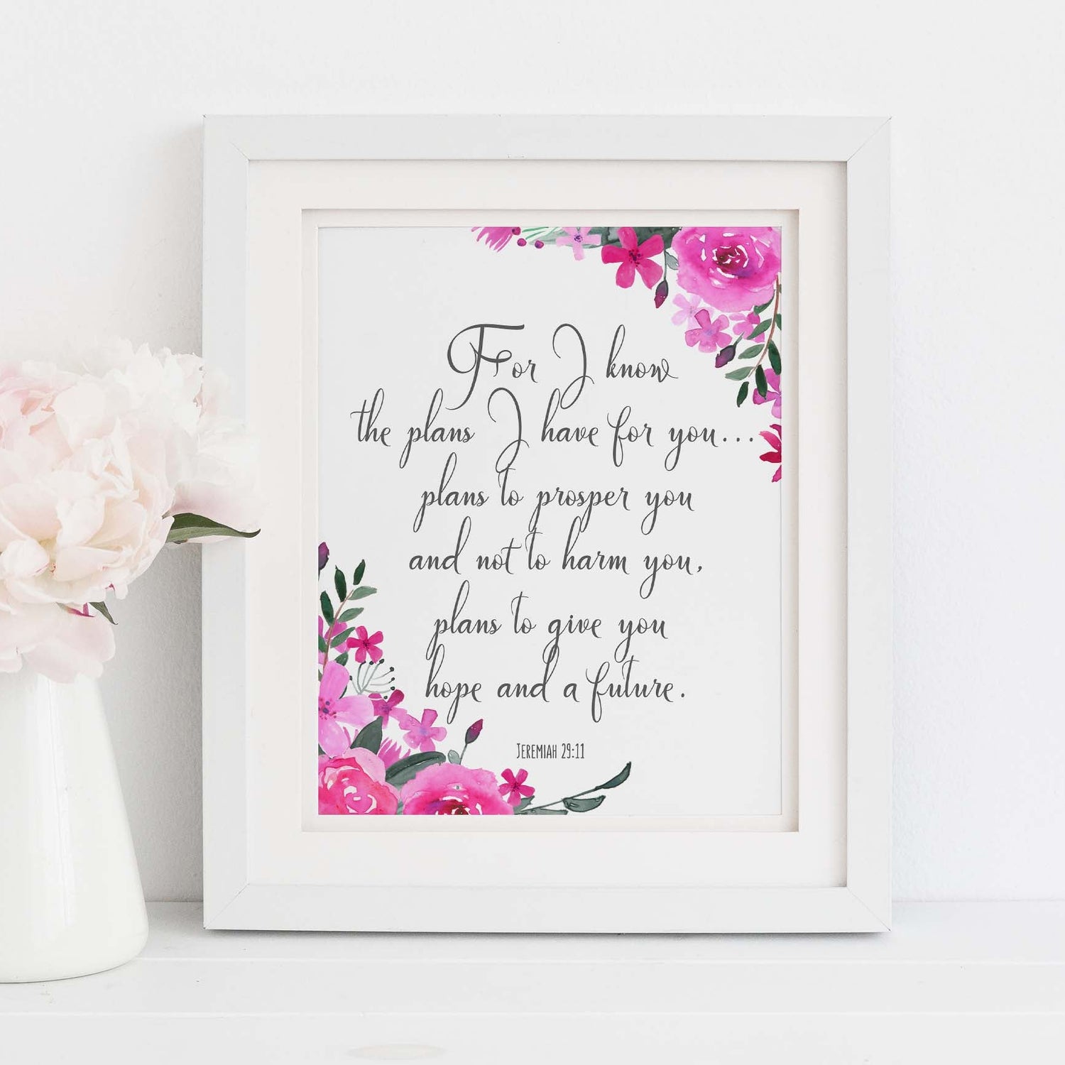 biblical wall art, jeremiah floral bible verses, jeremiah floral bible verses 29 11, Jeremiah 29 11 Print Gift Idea