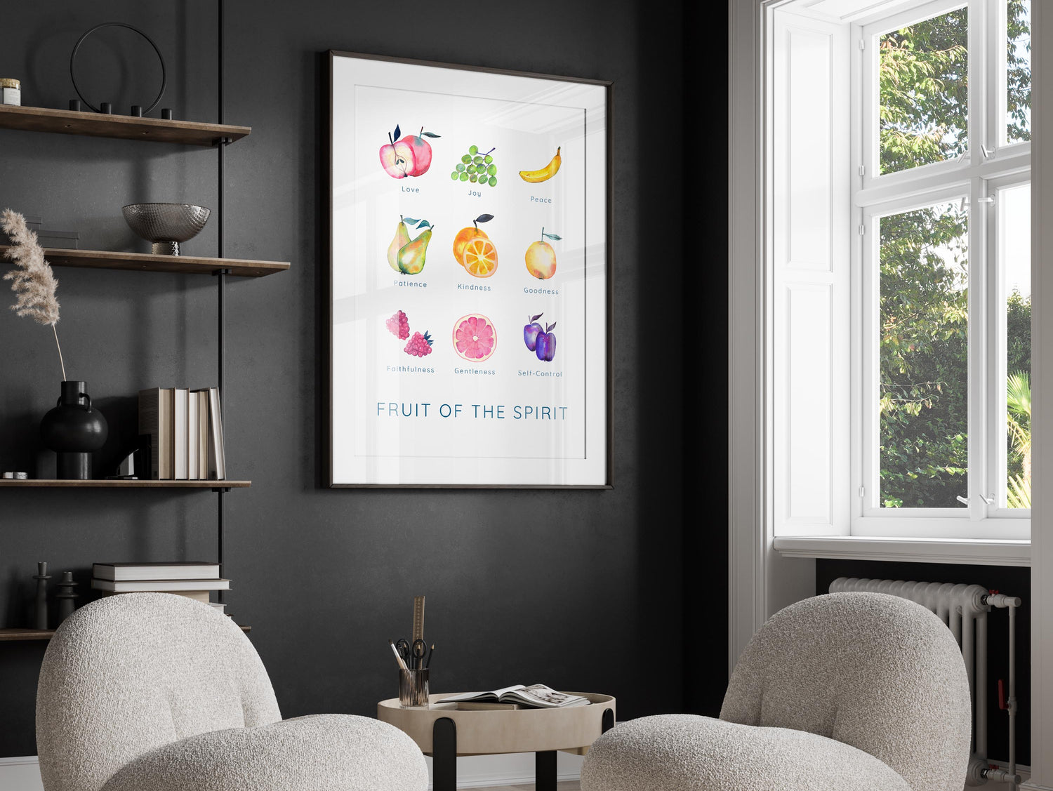 Watercolor 'Fruit of the Spirit' Print Galatians 5:22-23, Christian Wall Art with 9 Fruits of the Spirit