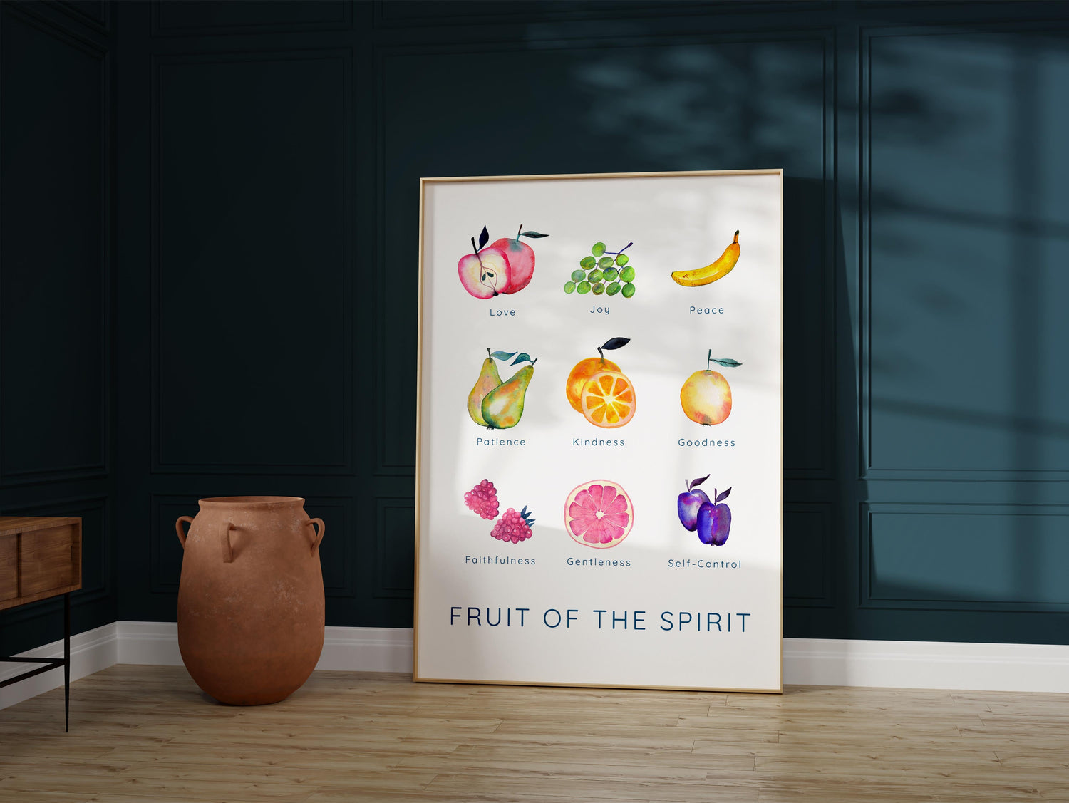 Inspirational Watercolor Fruit Prints, Galatians 5:22-23 Scripture Art Decor, Fruit of the Spirit Wall Art for Home