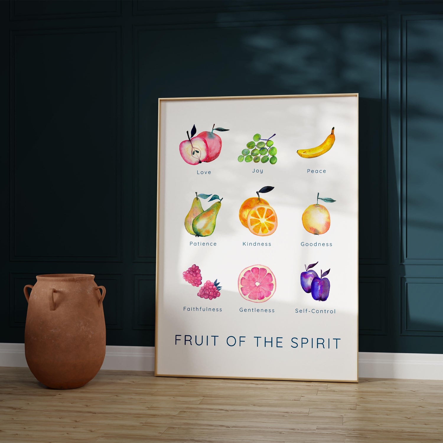 Inspirational Watercolor Fruit Prints, Galatians 5:22-23 Scripture Art Decor, Fruit of the Spirit Wall Art for Home