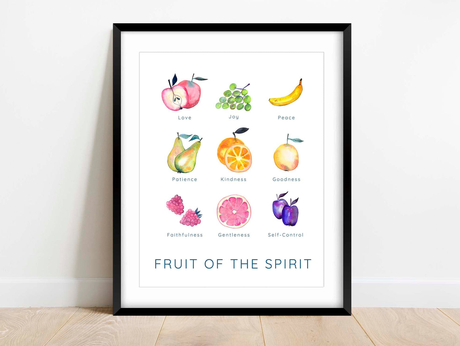 Fruit of the Spirit Wall Art, Modern Christian Poster, Faith Gift, Watercolor Fruits of Faith, Love, and Joy Print