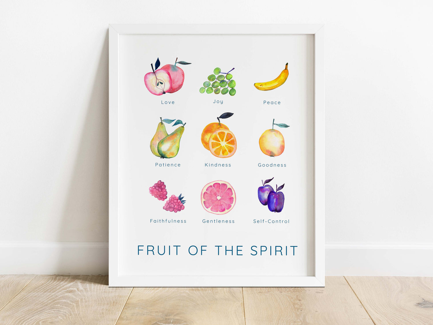 Elegant 'Fruit of the Spirit' Watercolor Poster, Unique Christian Gifts: Fruits of the Spirit Art, Biblical Fruit of the Spirit Painting
